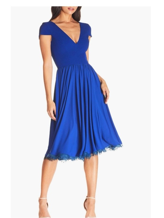 Dress the Population Dresses & Skirts - Dress The Population Corey Chiffon Fit & Flare Cocktail Dress Blue Size M